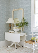Elma Sky Blue Fiddlehead Wallpaper with Raised Ink Botanical Farmhouse Pattern - Brewster 4121-26918