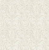 Elma Taupe Fiddlehead Wallpaper with Raised Ink Botanical Damask - Brewster 4121-26920