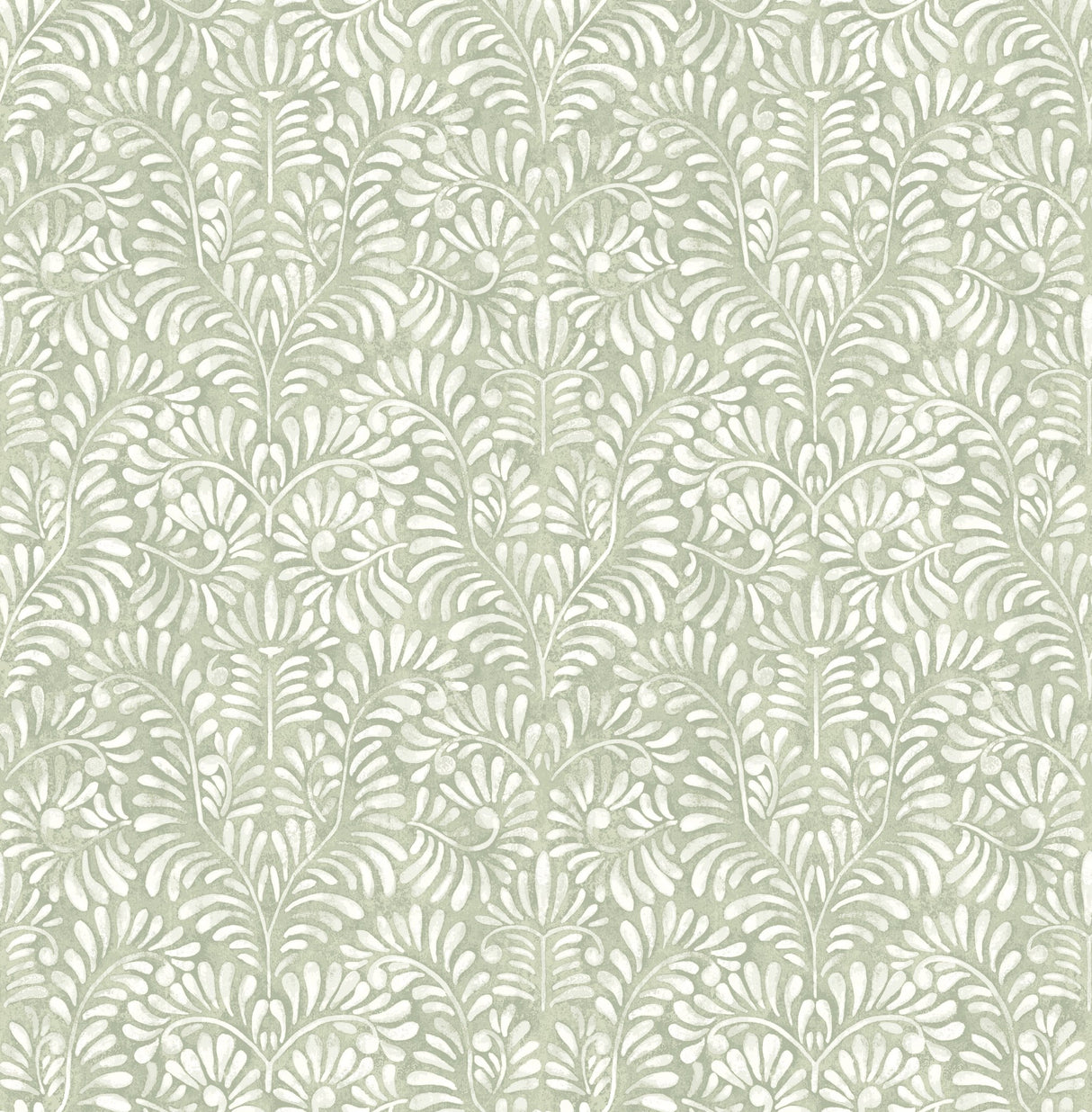 Elma Sage Fiddlehead Green Wallpaper with Botanical Damask Raised Ink - A?Street Prints 4121-26922
