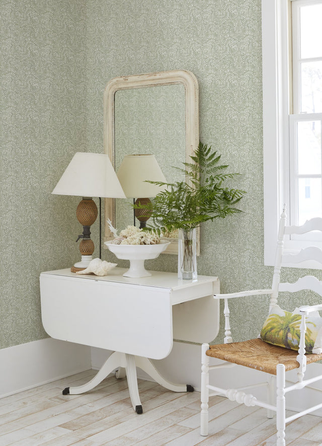 Elma Sage Fiddlehead Green Wallpaper with Botanical Damask Raised Ink - A?Street Prints 4121-26922