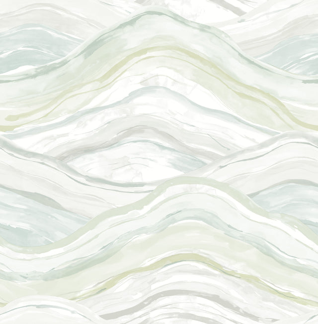 Dorea Sea Green Striated Waves Wallpaper with Metallic Abstract Whimsical Pattern - A-Street Prints 4121-26924