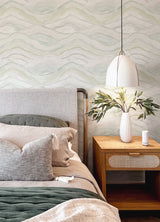 Dorea Sea Green Striated Waves Wallpaper with Metallic Abstract Whimsical Pattern - A-Street Prints 4121-26924