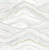 Dorea Light Blue Striated Waves Wallpaper with Metallic Accents - Brewster 4121-26925