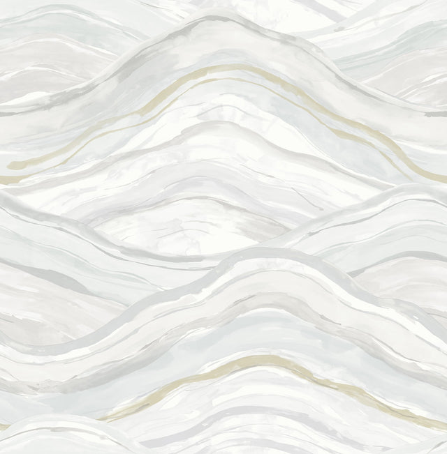 Dorea Light Blue Striated Waves Wallpaper with Metallic Accents - Brewster 4121-26925