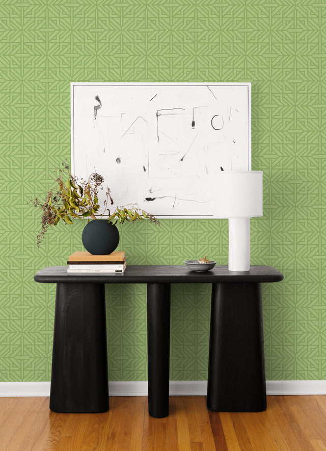 Hesper Green Geometric Wallpaper with Modern Graphic Trellis Pattern - A-Street Prints 4121-26927