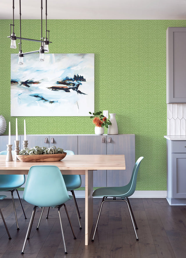 Hesper Green Geometric Wallpaper with Modern Graphic Trellis Pattern - A-Street Prints 4121-26927