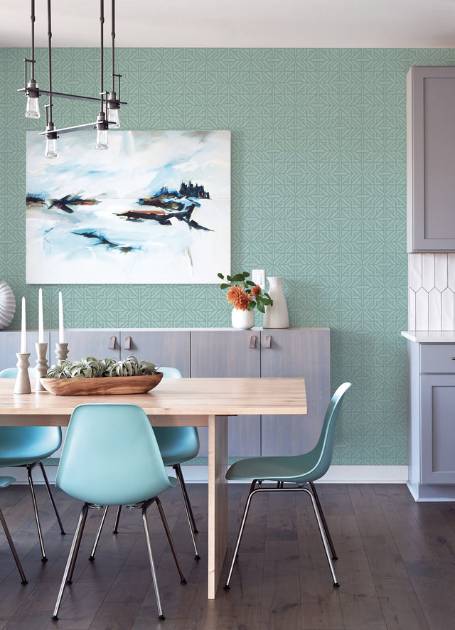 Hesper Teal Geometric Wallpaper with Modern Geometrics Pattern - A-Street Prints 4121-26928