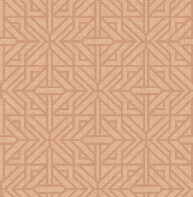 Hesper Rust Geometric Wallpaper with Terracotta Linen-Look Pattern - Brewster 4121-26930