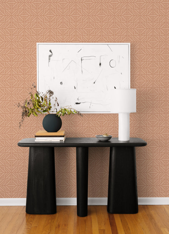 Hesper Rust Geometric Wallpaper with Terracotta Linen-Look Pattern - Brewster 4121-26930