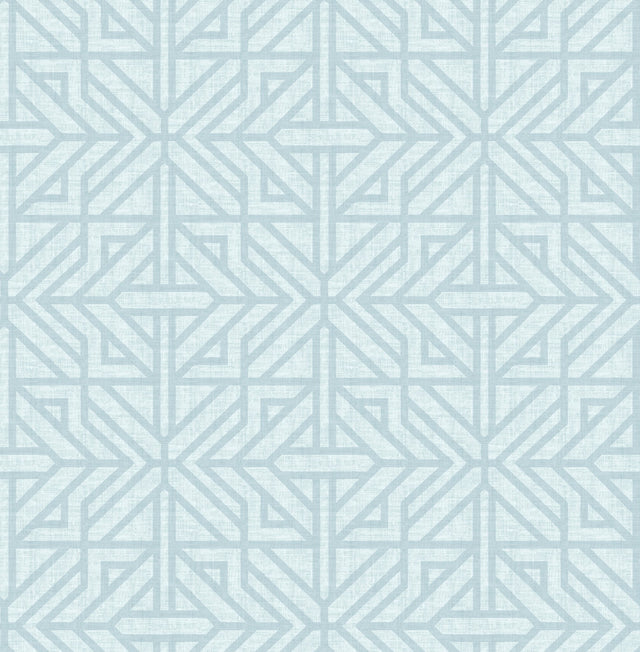 Hesper Sky Blue Geometric Wallpaper with Ornate Geometric on Faux Linen Backdrop - A-Street Prints 4121-26932