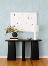 Hesper Sky Blue Geometric Wallpaper with Ornate Geometric on Faux Linen Backdrop - A-Street Prints 4121-26932