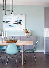 Hesper Sky Blue Geometric Wallpaper with Ornate Geometric on Faux Linen Backdrop - A-Street Prints 4121-26932