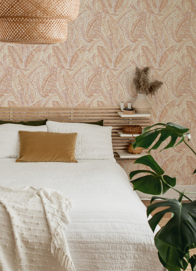 Fildia Orange Botanical Wallpaper with Bohemian Abstract Leaf Motif - A-Street Prints 4121-26949