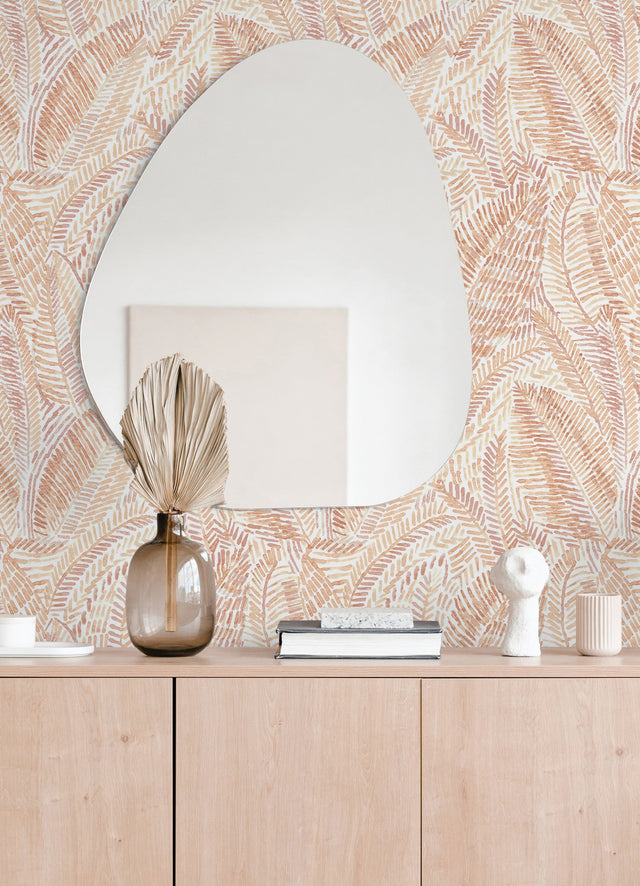 Fildia Orange Botanical Wallpaper with Bohemian Abstract Leaf Motif - A-Street Prints 4121-26949