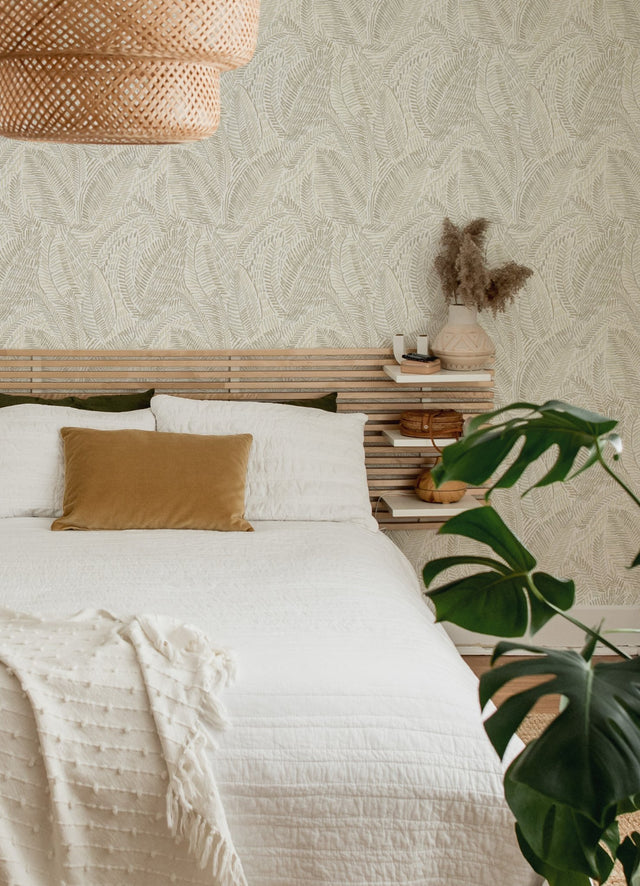 Fildia Taupe Botanical Wallpaper with Abstract Tropical Leaf Motif - A-Street Prints 4121-26950