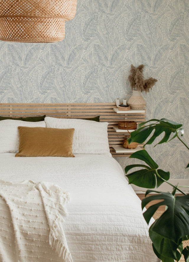 Fildia Light Blue Botanical Wallpaper with Watercolor Tropical Fronds - Brewster 4121-26951