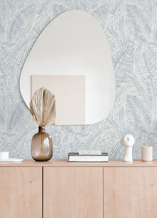 Fildia Light Blue Botanical Wallpaper with Watercolor Tropical Fronds - Brewster 4121-26951