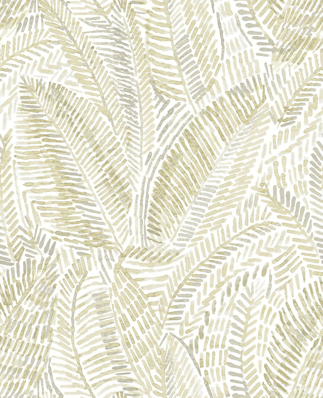 Fildia Honey Botanical Wallpaper with Bohemian Abstract Leaf Motif - Brewster 4121-26952