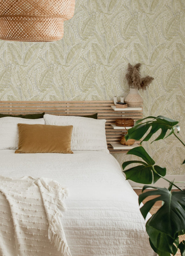 Fildia Honey Botanical Wallpaper with Bohemian Abstract Leaf Motif - Brewster 4121-26952