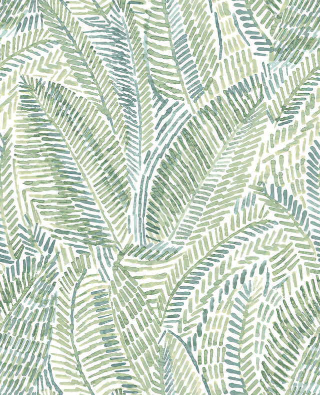 Fildia Green Botanical Wallpaper with Watercolor Tropical Leaf Motif - A-Street Prints 4121-26953