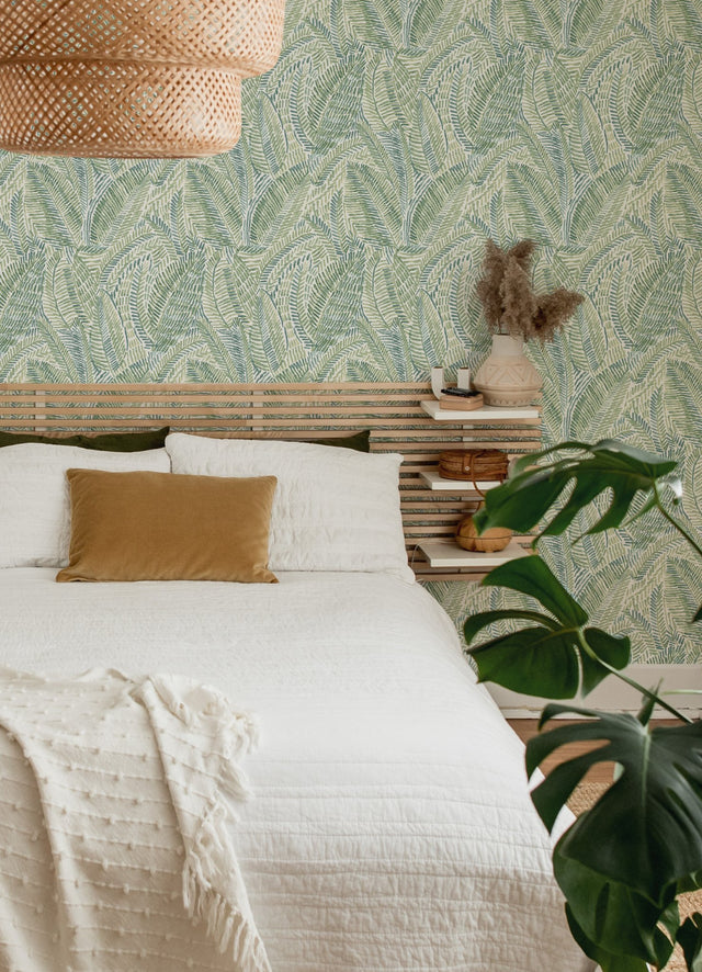 Fildia Green Botanical Wallpaper with Watercolor Tropical Leaf Motif - A-Street Prints 4121-26953