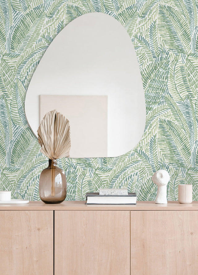 Fildia Green Botanical Wallpaper with Watercolor Tropical Leaf Motif - A-Street Prints 4121-26953