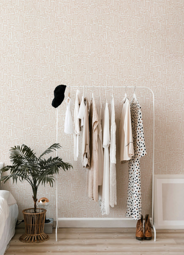 Ramble Blush Geometric Wallpaper with Abstract Modern Maze Pattern - A-Street Prints 4121-26954