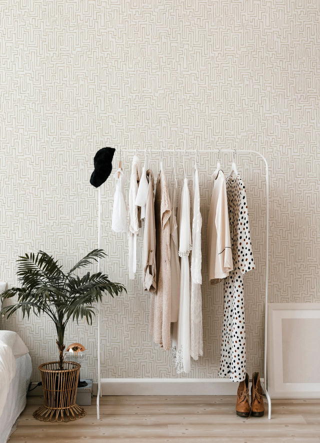 Ramble Taupe Geometric Wallpaper with Abstract Modern Maze Motif - A-Street Prints 4121-26955