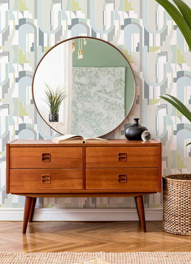 Odele Sky Blue Geometric Archways Wallpaper, Modern Abstract Non Woven Unpasted - A-Street Prints 4121-72200