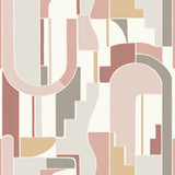 Odele Blush Geometric Archways Wallpaper with Modern Abstract Arch Motif - Brewster 4121-72201