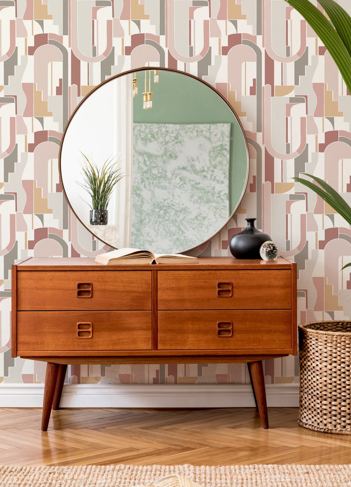 Odele Blush Geometric Archways Wallpaper with Modern Abstract Arch Motif - Brewster 4121-72201