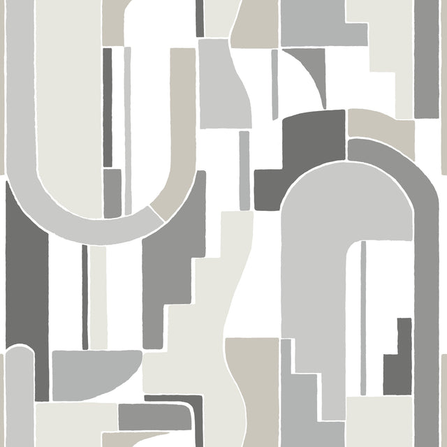 Odele Stone Geometric Archways Grey Wallpaper with Modern Abstract Arch Motif - Brewster 4121-72202