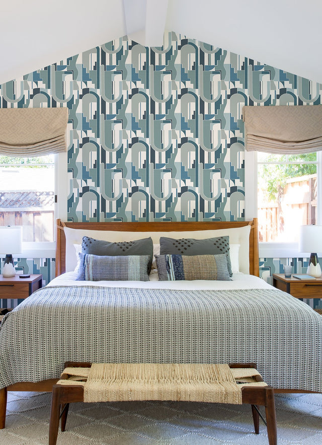 Odele Dark Blue Geometric Archways Wallpaper with Modern Abstract Pattern - A-Street Prints 4121-72204