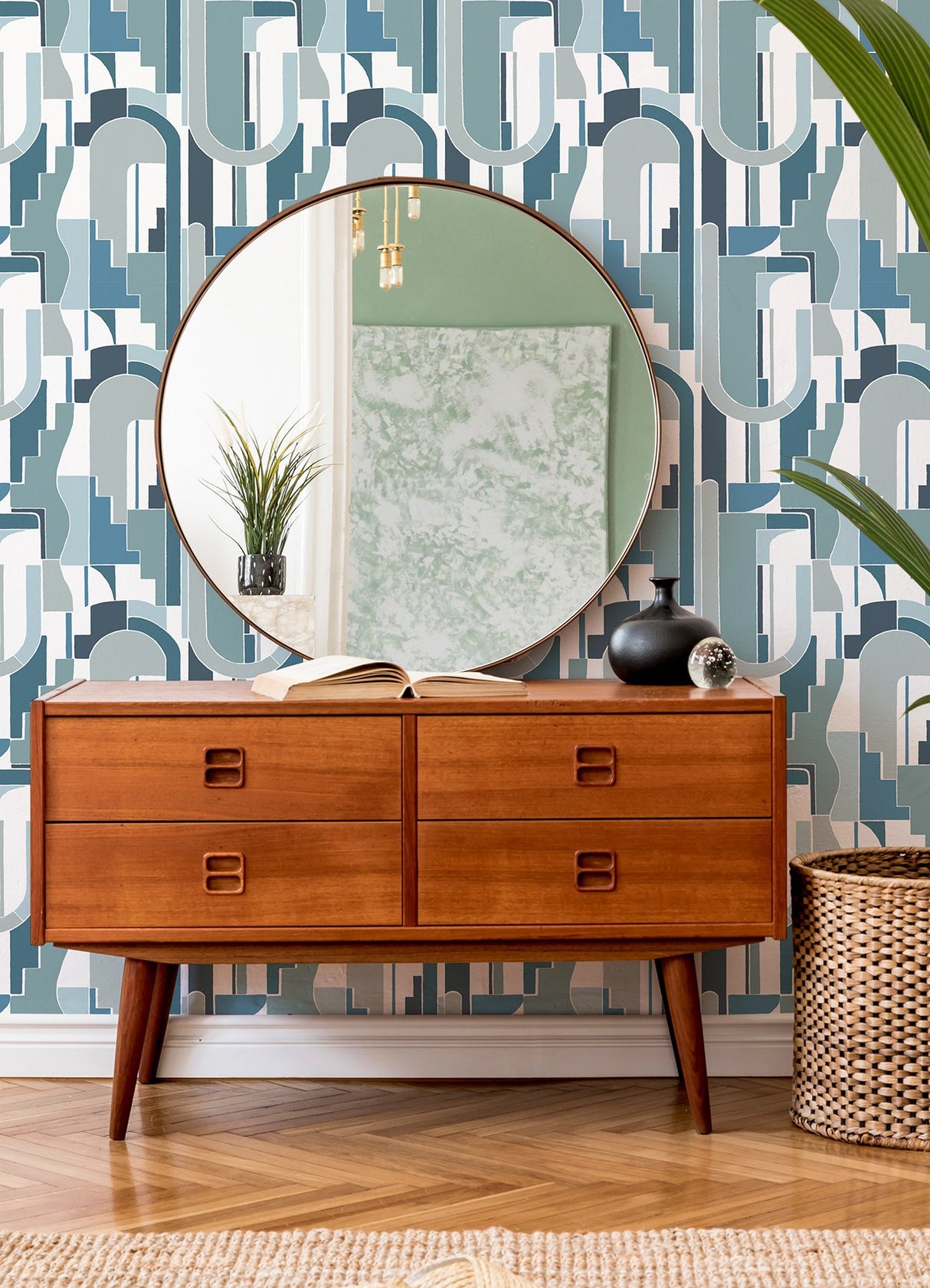 Odele Dark Blue Geometric Archways Wallpaper with Modern Abstract Pattern - A-Street Prints 4121-72204