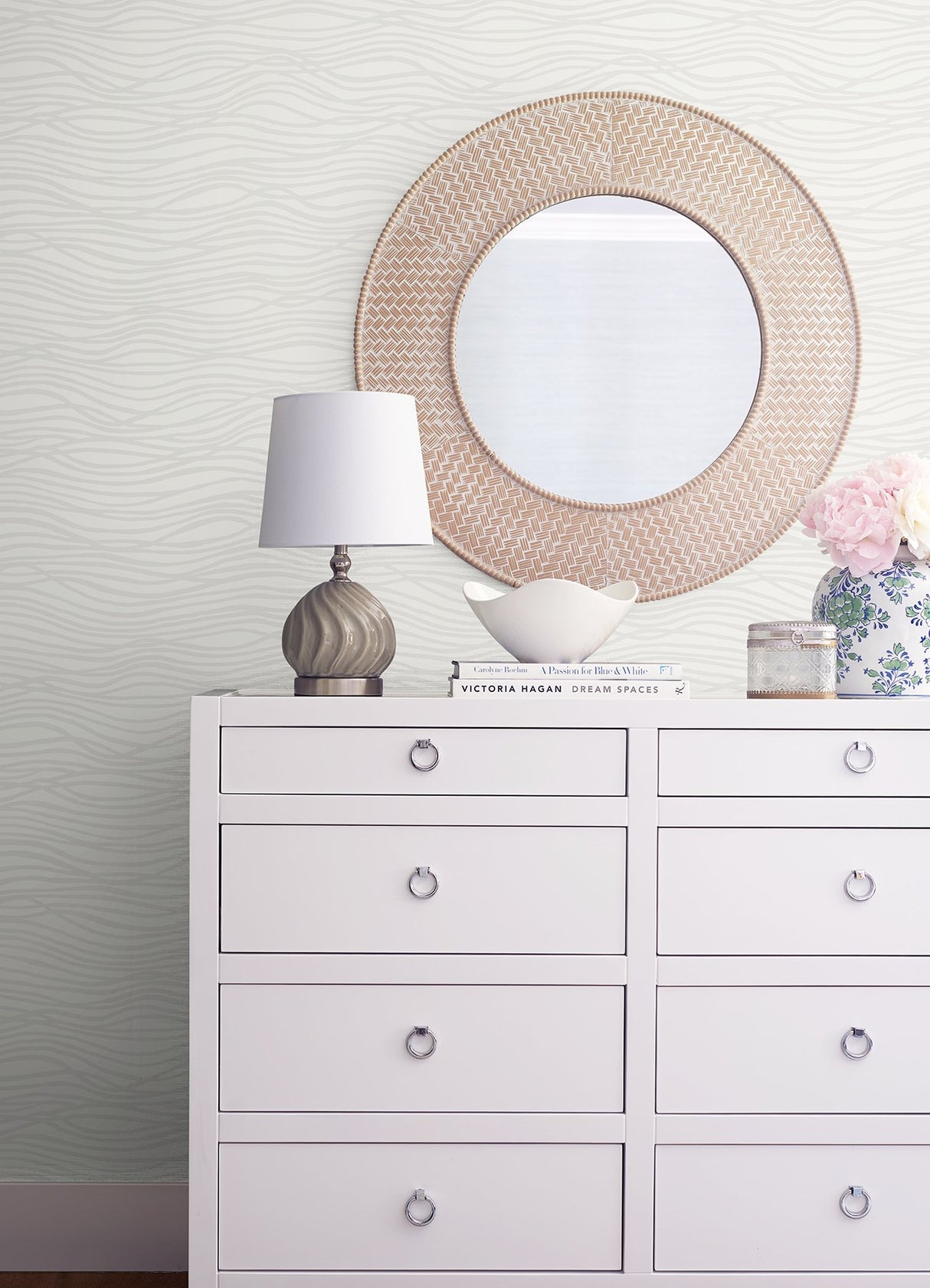 Galyn Dove Pearlescent Wave Wallpaper with Glam Abstract Beaded Finish - A-Street Prints 4121-72205