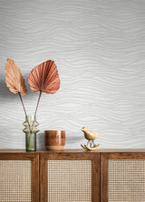 Galyn White Pearlescent Wave Wallpaper with Beaded Abstract Glam Design - A?Street Prints 4121-72206