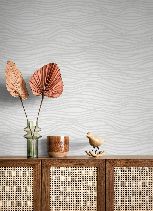 Galyn White Pearlescent Wave Wallpaper with Beaded Abstract Glam Design - A?Street Prints 4121-72206