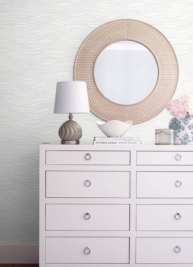 Galyn White Pearlescent Wave Wallpaper with Beaded Abstract Glam Design - A?Street Prints 4121-72206