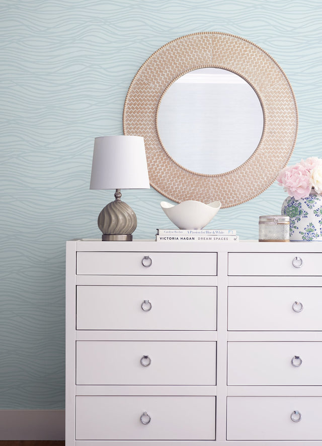 Galyn Sky Blue Pearlescent Wave Wallpaper with Beaded Abstract Stripes - A-Street Prints 4121-72207