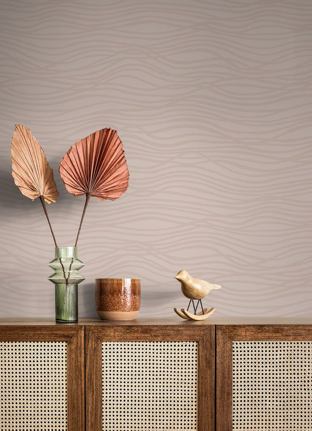 Galyn Rose Gold Pearlescent Wave Wallpaper with Beaded Abstract Glam Design - A-Street Prints 4121-72208