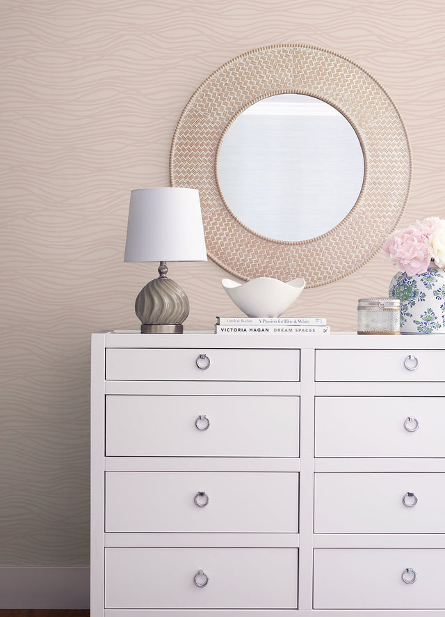Galyn Rose Gold Pearlescent Wave Wallpaper with Beaded Abstract Glam Design - A-Street Prints 4121-72208
