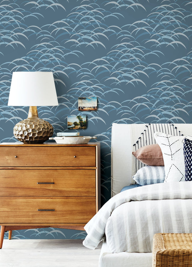 Kasia Dark Blue Abstract Wallpaper with Coastal Abstract Pattern - A-Street Prints 4121-72212