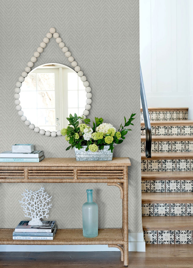 Glynn Light Grey Chevron Wallpaper with Raised Ink Modern Graphics Texture - Brewster 4122-26652