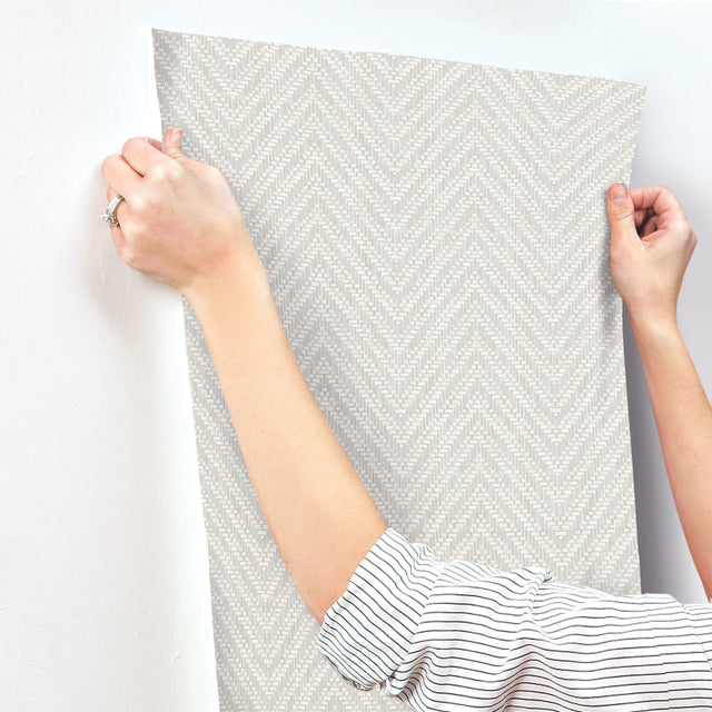 Glynn Light Grey Chevron Wallpaper with Raised Ink Modern Graphics Texture - Brewster 4122-26652