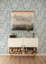 Nestle Blue Bird Block Print Wallpaper in Blue - A-Street Prints 4122-27000