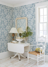 Nestle Blue Bird Block Print Wallpaper in Blue - A-Street Prints 4122-27000