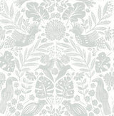 Nestle Light Grey Bird Block Print Wallpaper with Tropical Animal Damask - A-Street Prints 4122-27001