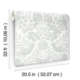 Nestle Light Grey Bird Block Print Wallpaper with Tropical Animal Damask - A-Street Prints 4122-27001