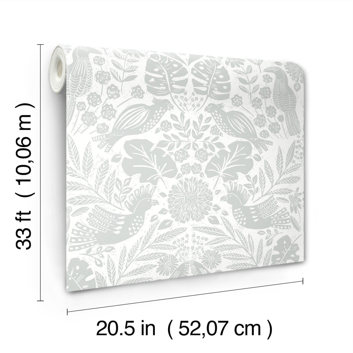Nestle Light Grey Bird Block Print Wallpaper with Tropical Animal Damask - A-Street Prints 4122-27001