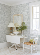 Nestle Light Grey Bird Block Print Wallpaper with Tropical Animal Damask - A-Street Prints 4122-27001